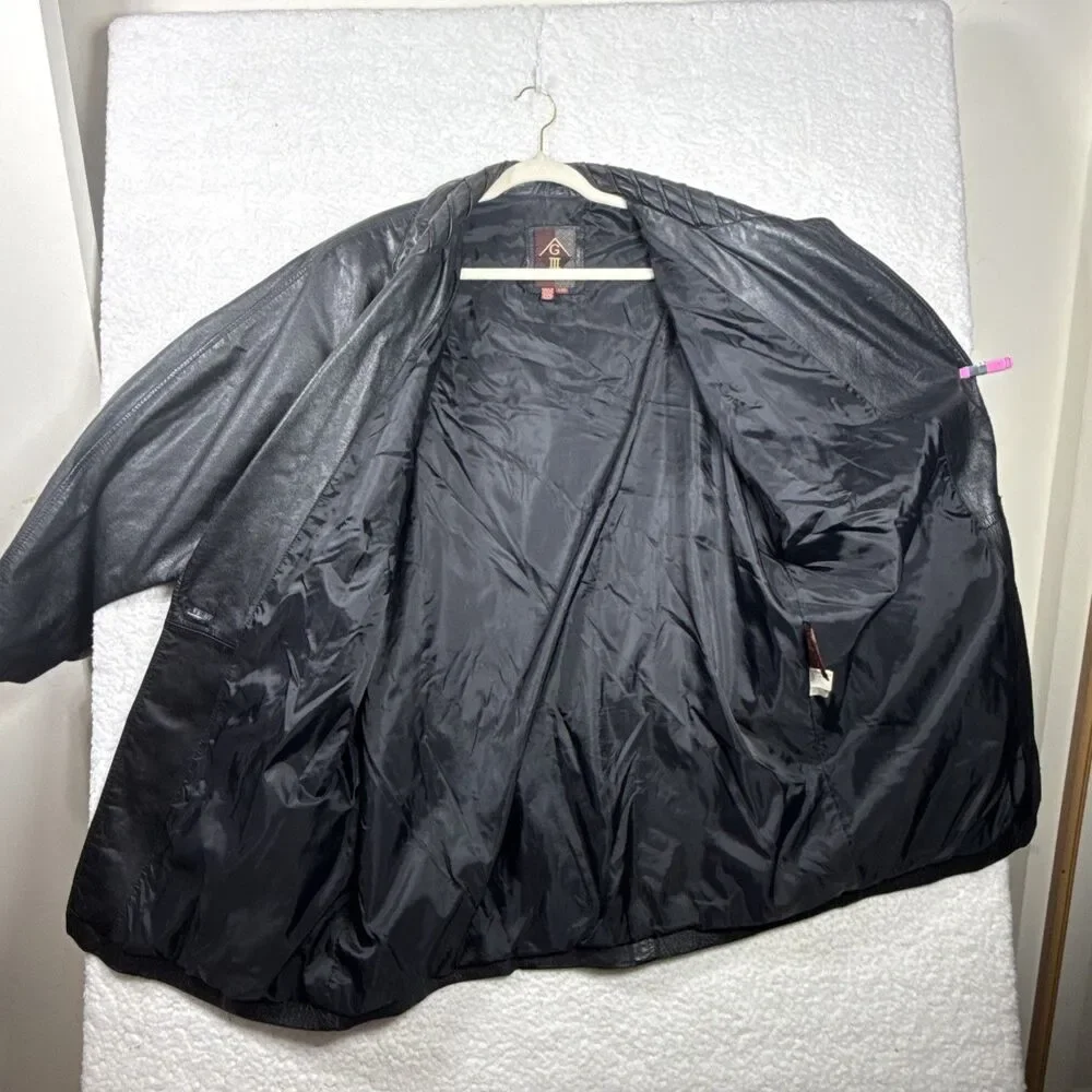 (R1) G III Women's Vintage 80s Black Leather Blazer, Size L, Biker Style